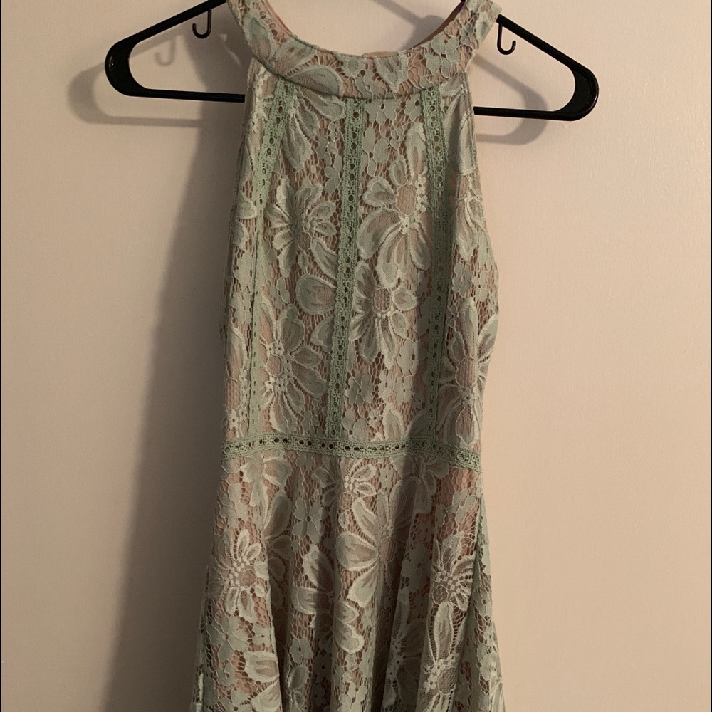 Green pastel dress.